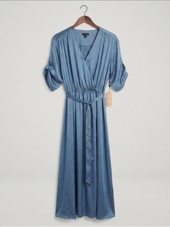 Halogen Dresses & Skirts - NWT - Halogen Slate Blue Wrap-Style Maxi Dress with Waist Tie